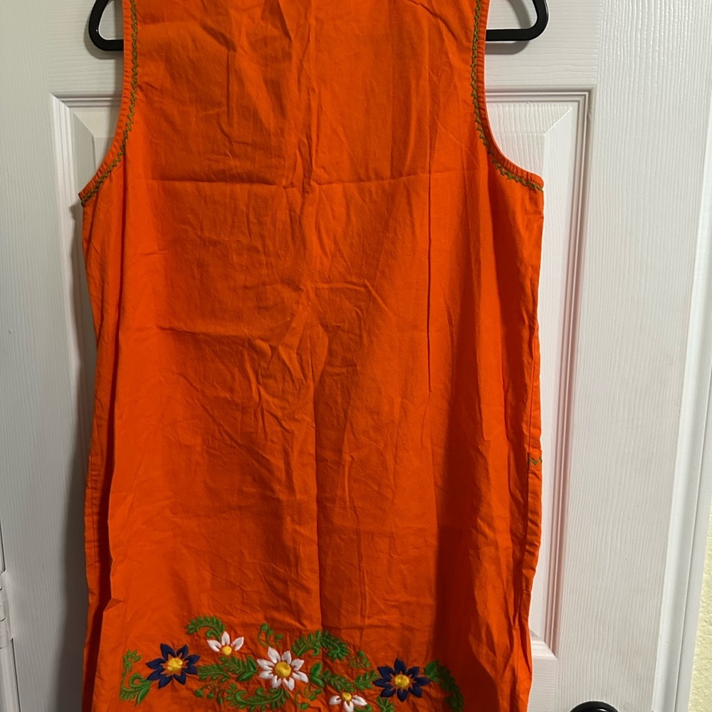 Sister Mary Floral Embroidered Tank Shift Dress Womens SZ M Orange Boho - Picture 5 of 5